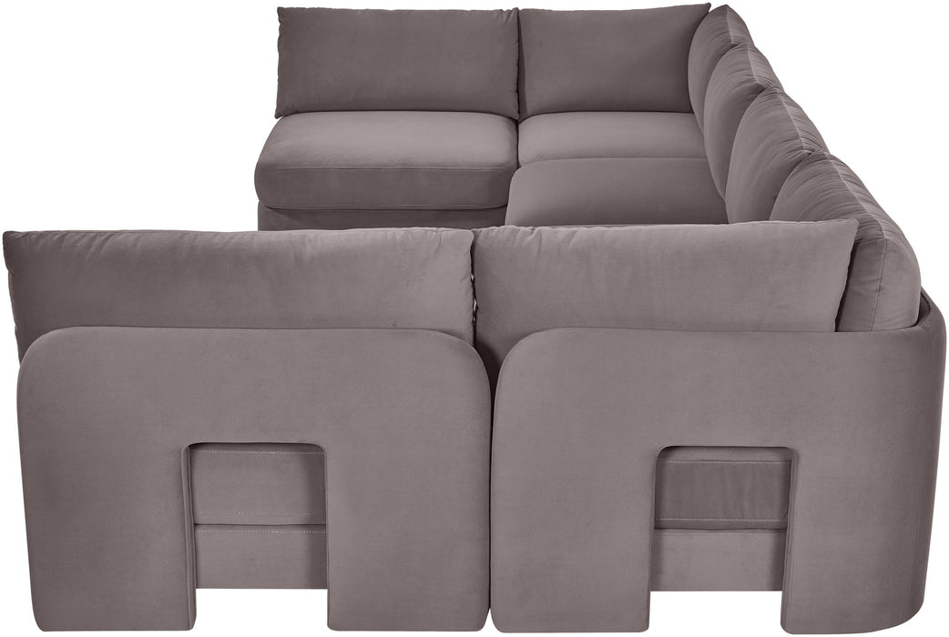 Meridian Furniture velvet U-shaped sectional sofa with armless design, six-piece stationary upholstery for modern living rooms.
