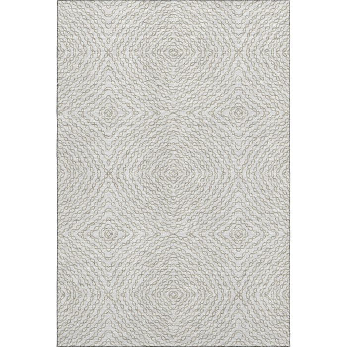 9' X 12' Geometric Washable Area Rug With UV Protection - Linen And Ivory
