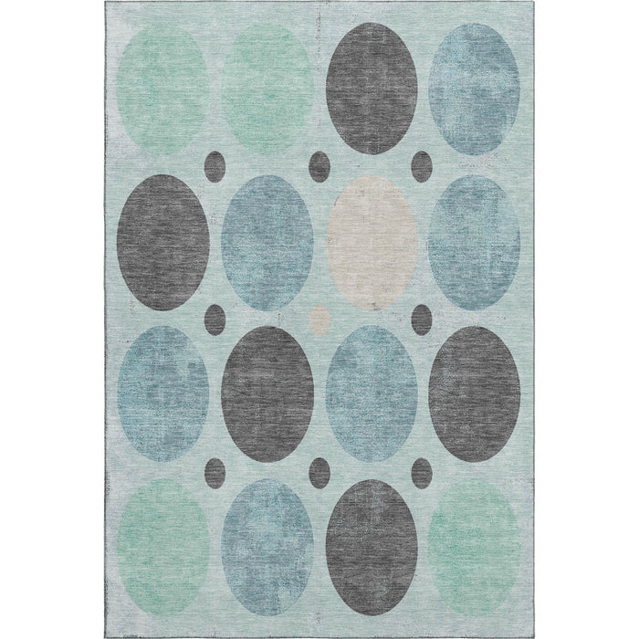10' X 14' Geometric Washable Area Rug With UV Protection (709180) - Teal / Charcoal / Beige