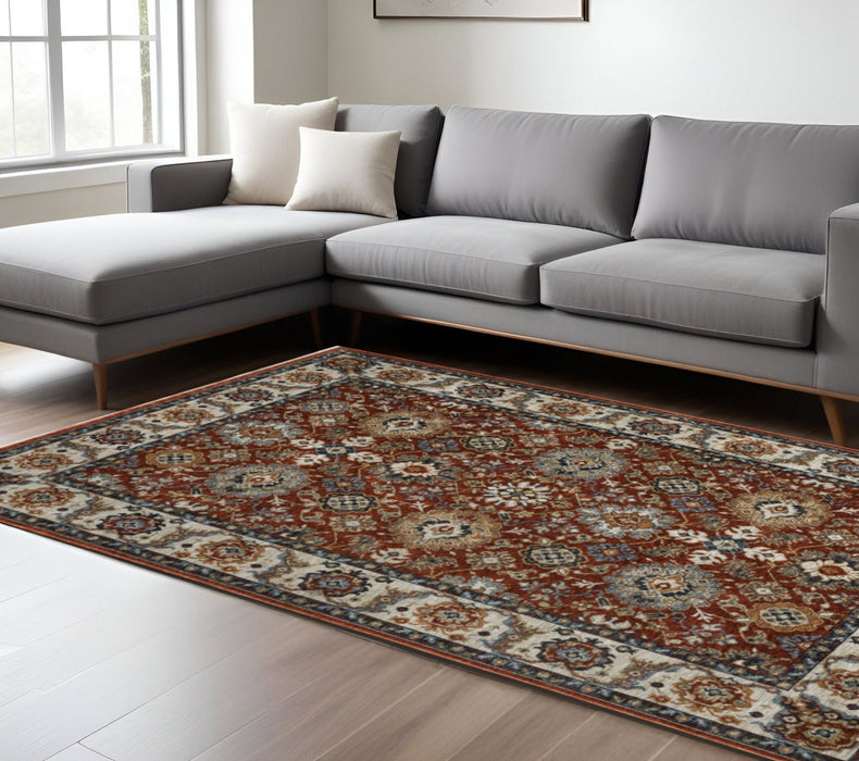 7.9' x 11.2' Oriental Power Loom Area Rug With Fringe - Blue And Red