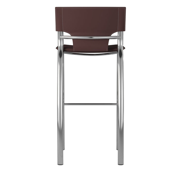 Faux Leather Metal Low Back Counter Height Bar Chairs (Set of 2) - Brown / Silver