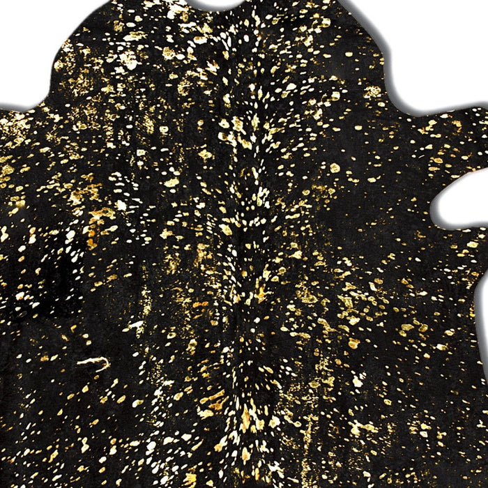 60" x 84" Cowhide - Area Rug - Black And Gold