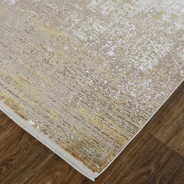 7' x 10' Abstract Area Rug With Fringe - Gold And Ivory
