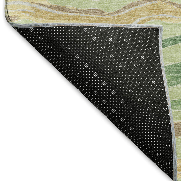 10' X 14' Striped Washable Area Rug With UV Protection (694556) - Green / Wheat / Ivory