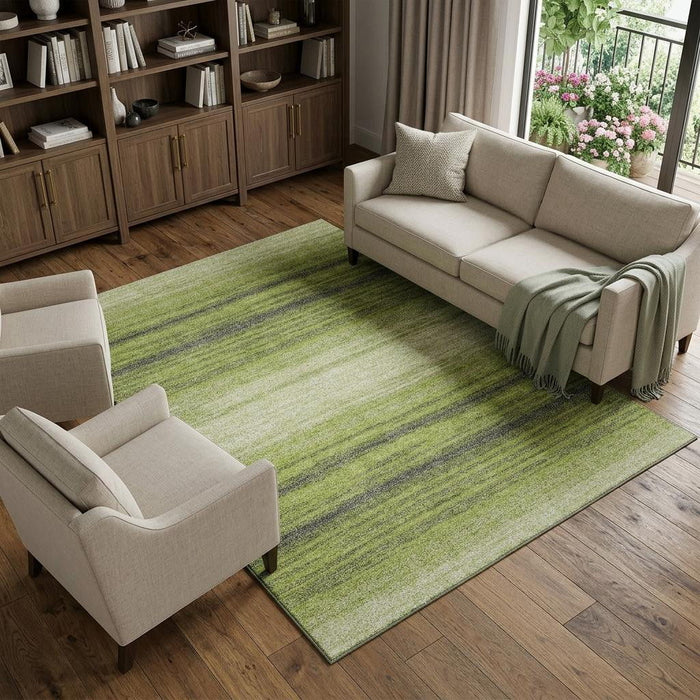 10' X 14' Striped Washable Area Rug With UV Protection (681131) - Lime Green / Gray / Ivory