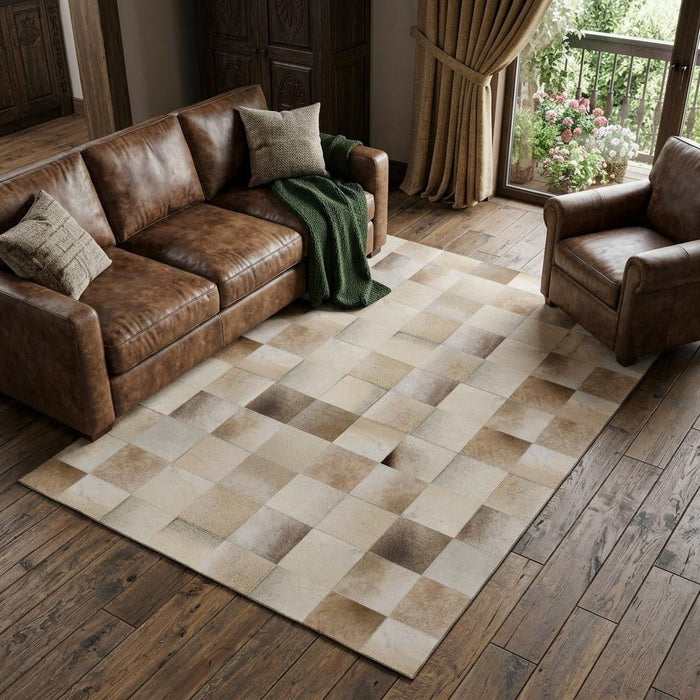 10' X 14' Patchwork Washable Area Rug With UV Protection (644724) - Taupe / Ivory / Beige