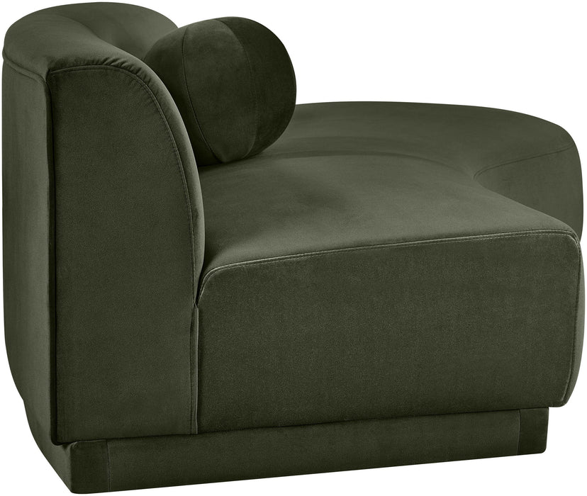 Meridian Furniture Avra 86-inch velvet upholstered stationary sofa with plush cushions and sleek design in a modern living room setting.