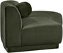 Meridian Furniture Avra 86-inch velvet upholstered stationary sofa with plush cushions and sleek design in a modern living room setting.