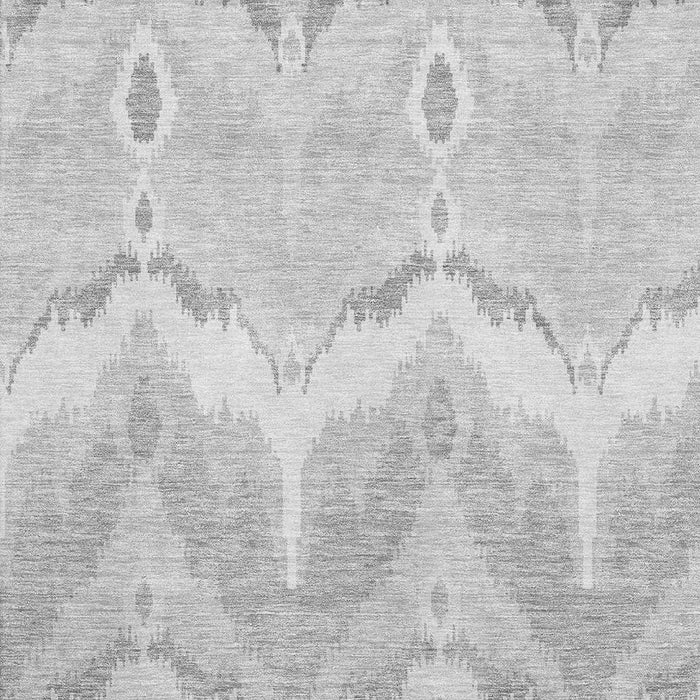 9' X 12' Ikat Washable Area Rug With UV Protection - Silver And Gray