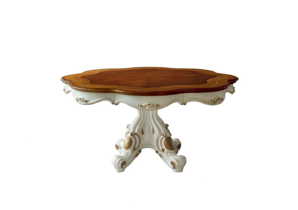 62" Oval Solid Wood Pedestal Base Dining Table - Brown / White