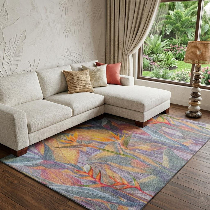 9' X 12' Geometric Washable Area Rug With UV Protection (646390) - Rainbow / Ivory