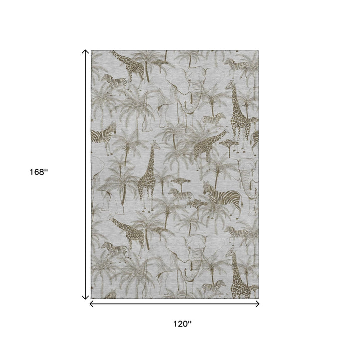 10' X 14' Geometric Washable Area Rug With UV Protection (646349) - Light Gray / Brown