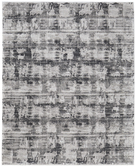 6.6' x 9.5' Abstract Power Loom Polypropylene Area Rug - Gray And Ivory