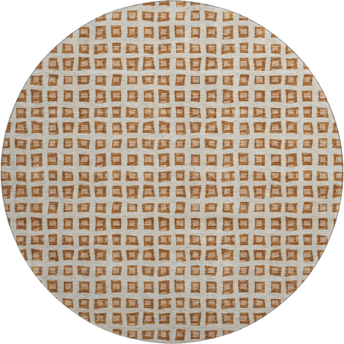 8' Copper Geometric Washable Round Rug With UV Protection - Rust