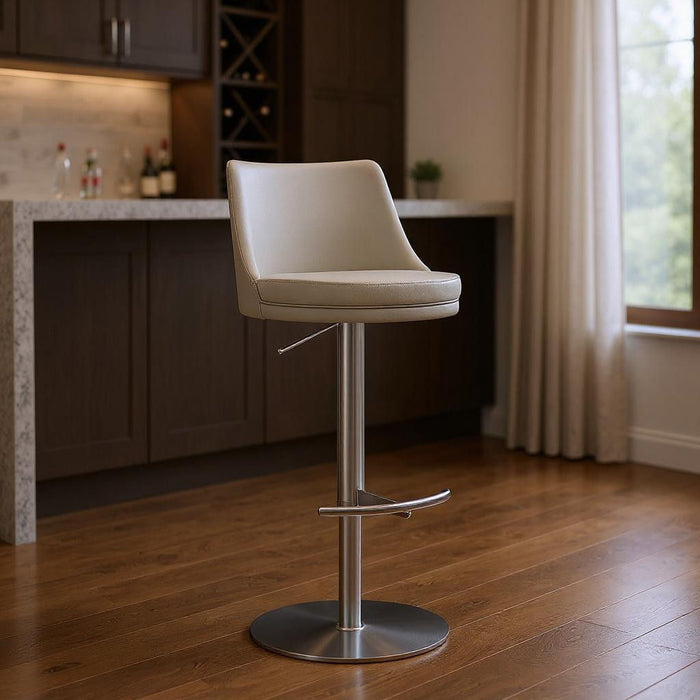 Faux Leather Steel Low Back Adjustable Height Swivel Bar Chair - Gray
