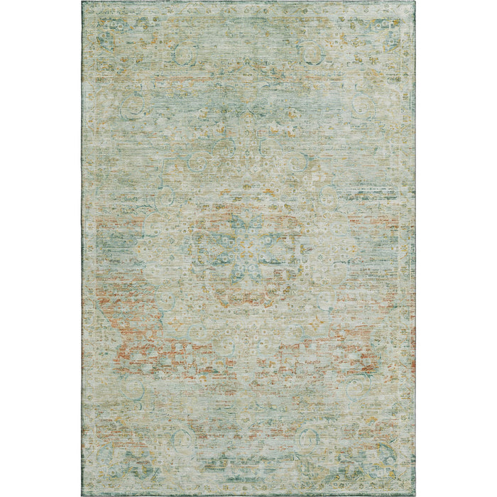 10' X 14' Floral Medallion Washable Area Rug With UV Protection (695576) - Sage / Blue / Copper
