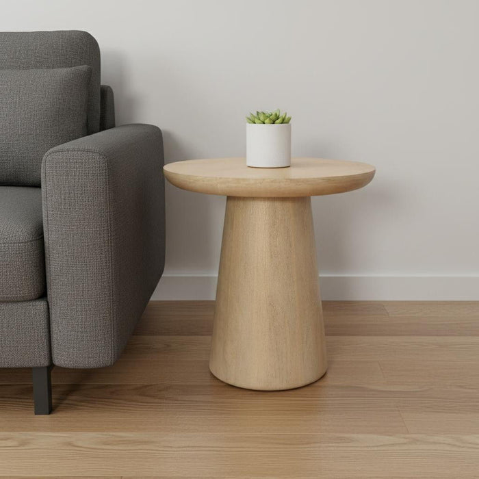 24" Distressed Solid Wood Round Pedestal End Table - Natural