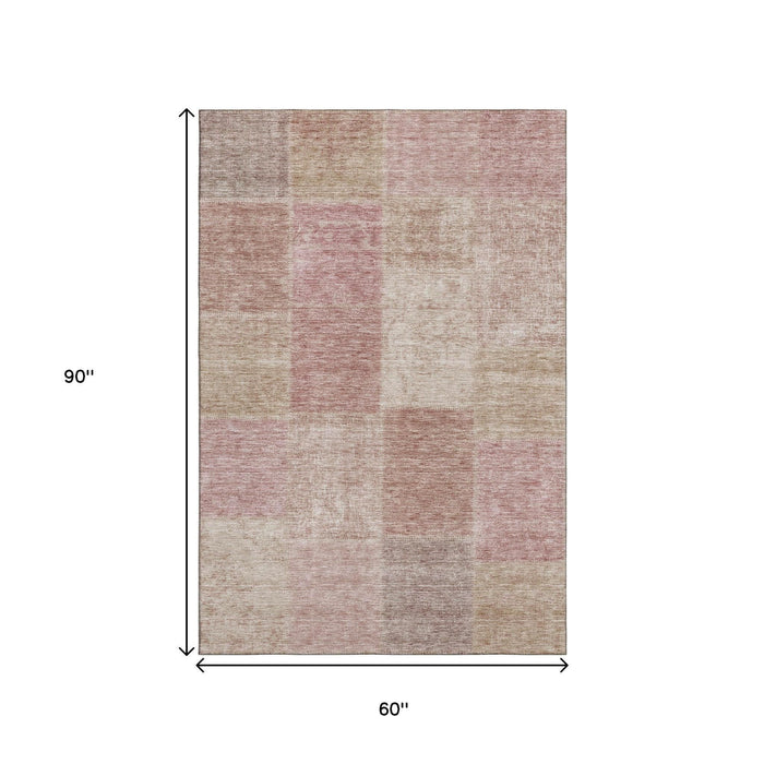 5' X 8' Patchwork Washable Area Rug With UV Protection (655218) - Blush / Beige