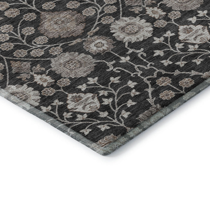 10' X 14' Floral Washable Area Rug With UV Protection (686999) - Black / Beige / Brown