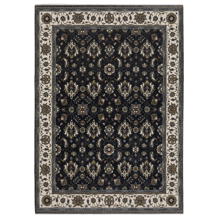 8' X 11' Oriental Area Rug With Fringe - Blue And Ivory