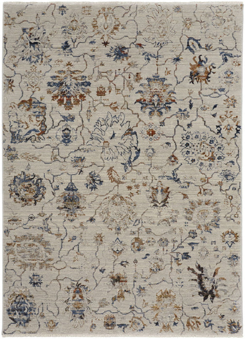 12' x 15' Floral Power Loom Distressed Area Rug With Fringe - Orange And Ivory