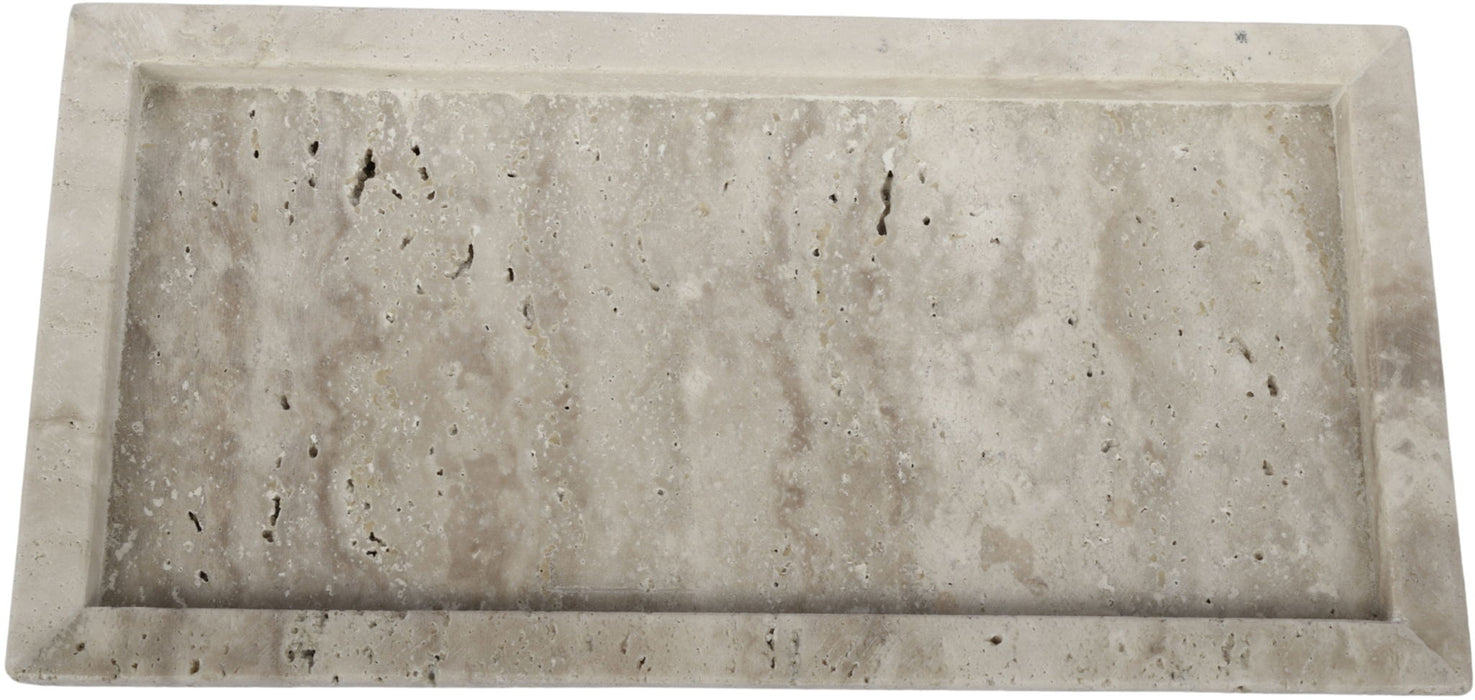 Meridian Furniture Nolan genuine travertine tray with rounded edges and natural stone finish, perfect for serving or decorative use.