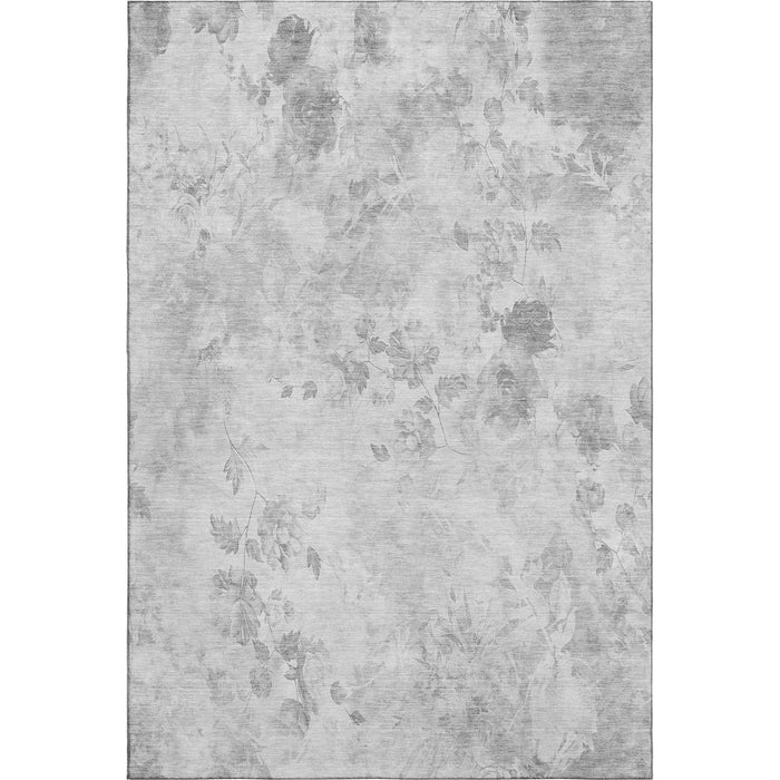 9' X 12' Floral Washable Area Rug With UV Protection (657712) - Gray / Silver
