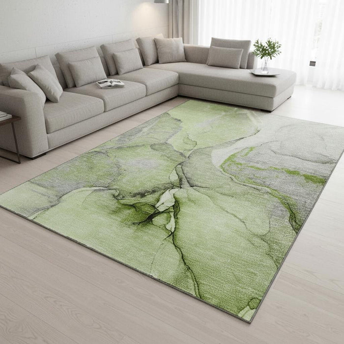 9' X 12' Abstract Washable Area Rug With UV Protection (646827) - Green / Gray / Ivory