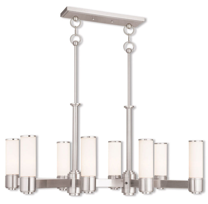 Eight Light Metal Dimmable Chandelier With Shades - Nickel / Opal