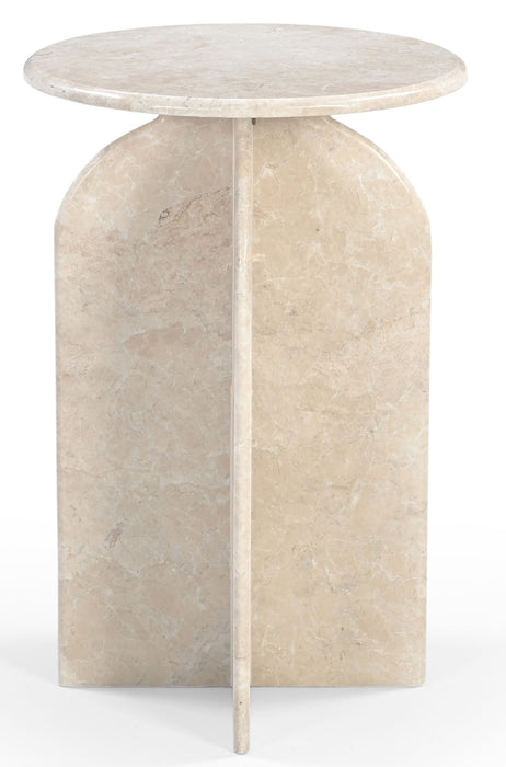 Marble Round Pedestal End Table - Cream