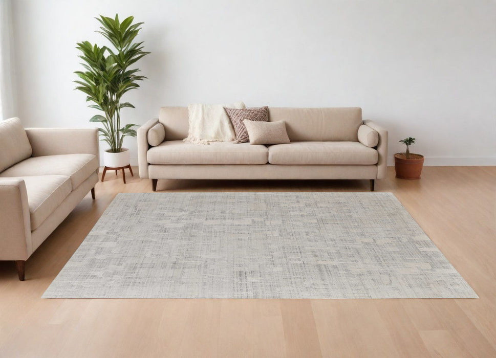9' x 12' Abstract Hand Woven Worn Faded Wool Blend Area Rug - Ivory And Gray