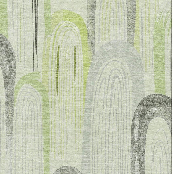10' X 14' Geometric Washable Area Rug With UV Protection (694592) - Artichoke Green / Gray / Silver