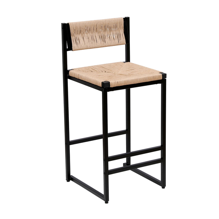 Set of 2 Giga bar stools with paper rope weave backrests, perfect for kitchen island, bar, or counter seating.