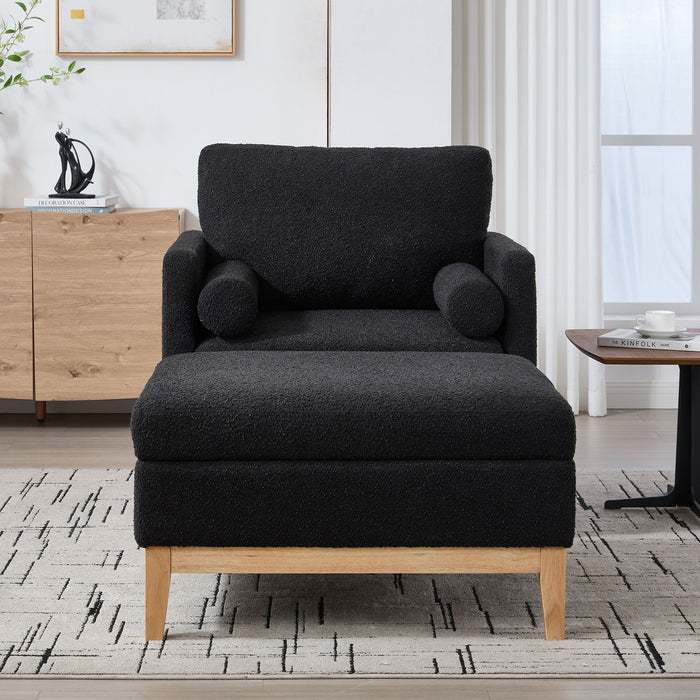 Giga oversized swivel barrel accent chair and ottoman set with storage, featuring plush upholstery and a 360-degree rotating design.