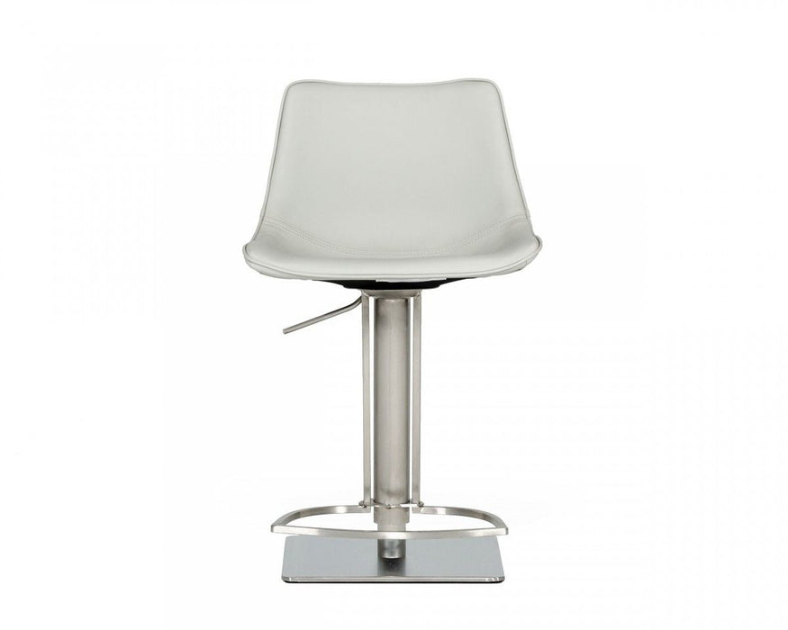 29" Faux Leather And Stainless Steel Swivel Low Back Bar Height Bar Chair - Light Gray And Silver
