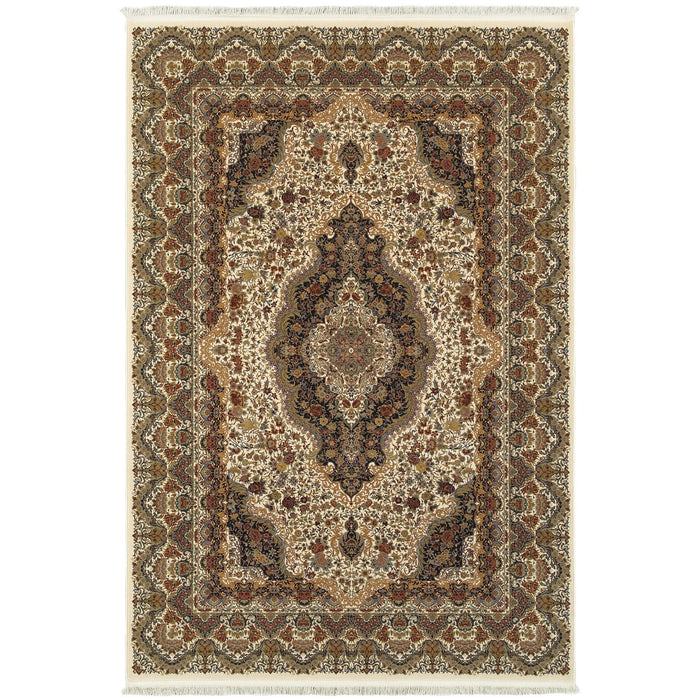 10' X 13' Medallion Area Rug With Fringe (574469) - Ivory / Black / Brown