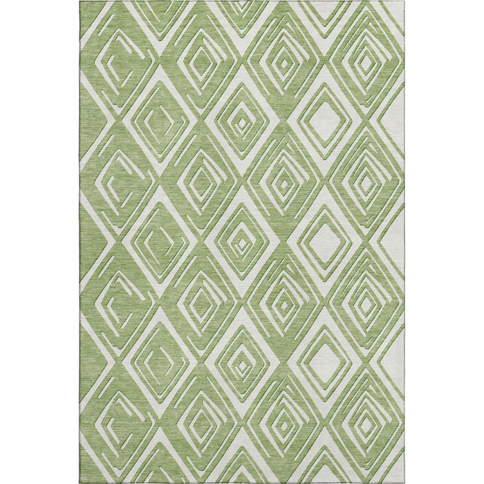 10' X 14' Geometric Washable Area Rug With UV Protection (668403) - Green / Ivory