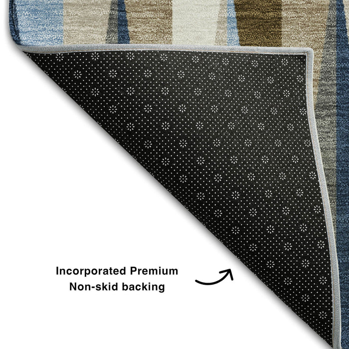 10' X 14' Geometric Washable Area Rug With UV Protection (679444) - Navy Blue / Brown / Ivory