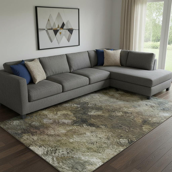 10' X 14' Abstract Washable Area Rug With UV Protection (650506) - Chocolate / Gray / Charcoal