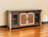 Distressed brown wood TV stand with enclosed storage, featuring cabinet doors and a sturdy design, by HomeRoots.