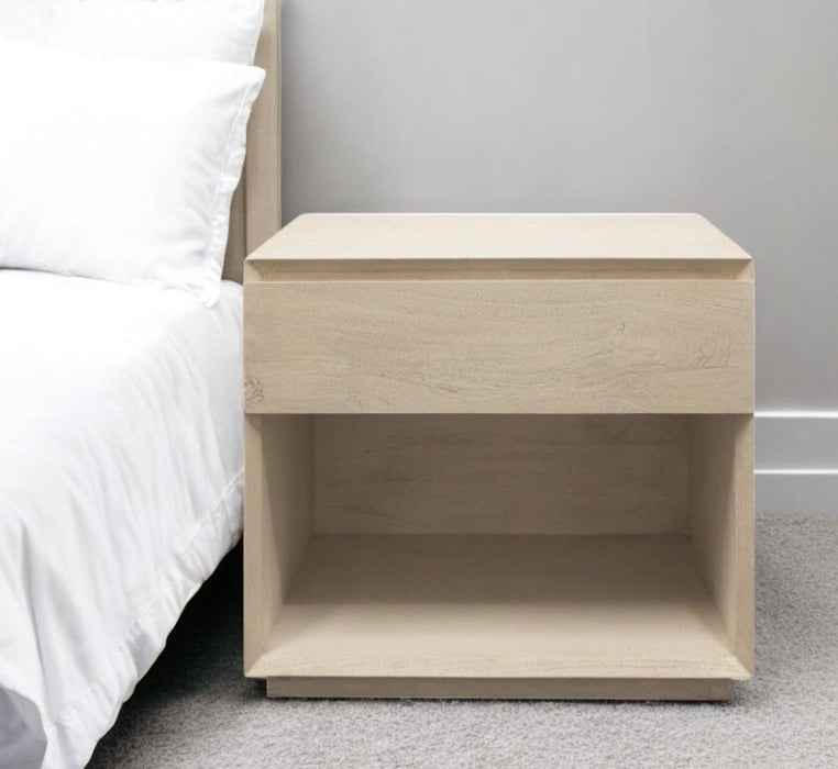 24" Contemporary Solid Wood Ribbed Texturere One Drawer Nightstand - Natural