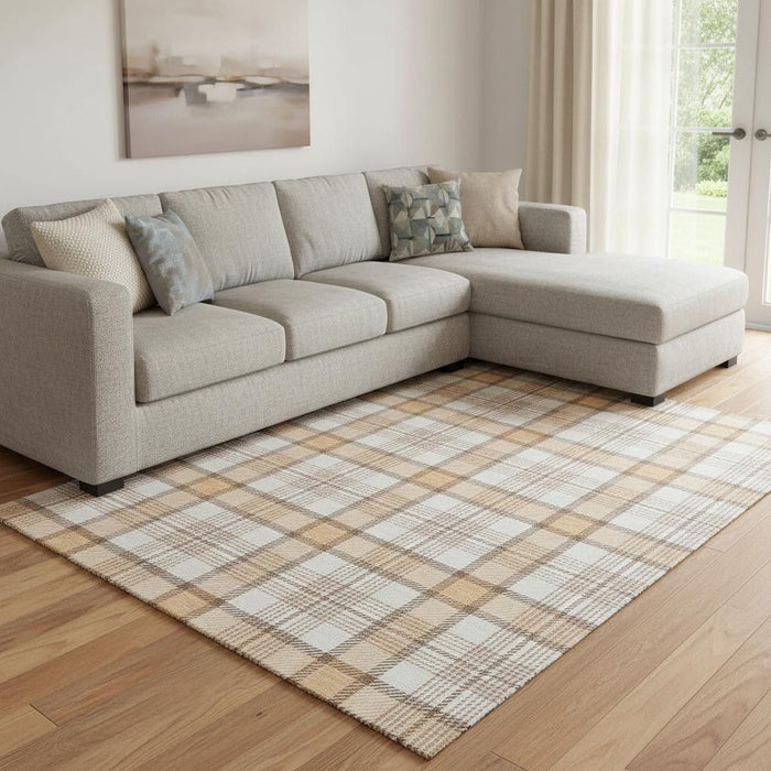 10' X 14' Plaid Washable Area Rug With UV Protection (682499) - Peach / Ivory / Brown