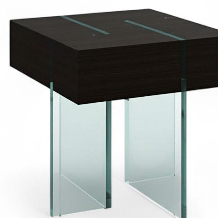 Glass Square Sled End Table - Clear / Espresso