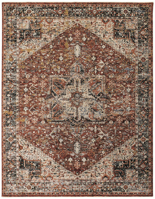 8' x 10' Abstract Distressed Area Rug With Fringe - Red Ivory And Black
