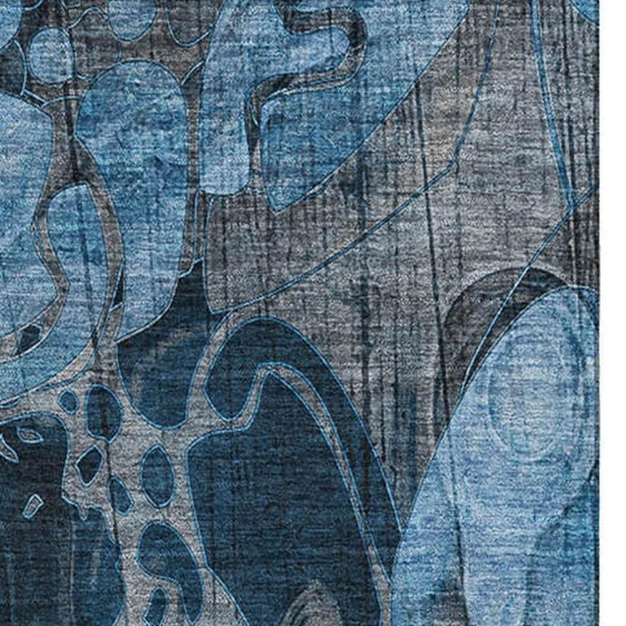 10' X 14' Abstract Distressed Washable Area Rug With UV Protection (648970) - Blue / Ivory / Gray