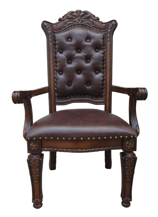 Tufted And Redwood Upholstered Faux Leather And Solid Wood Dining Arm Chairs (Set of 2) - Brown