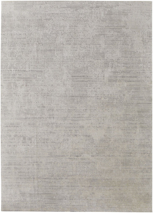 10' x 14' Hand Woven Worn Faded Area Rug - Gray And Ivory