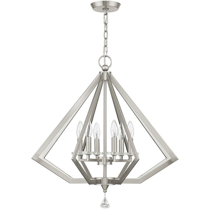 26'' 6 Light Dimmable Chandelier With Shades - Nickel