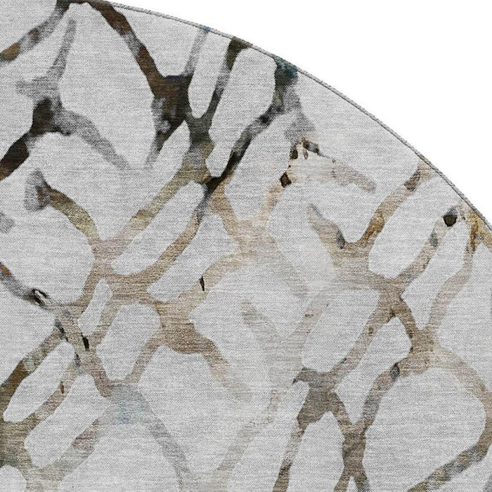 8' Abstract Washable Round Rug With UV Protection (651127) - Silver / Gray / Brown