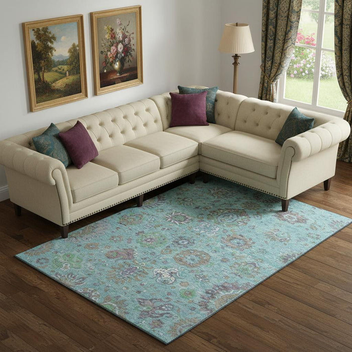 10' X 14' Oriental Washable Area Rug With UV Protection (710993) - Teal / Gray / Ivory
